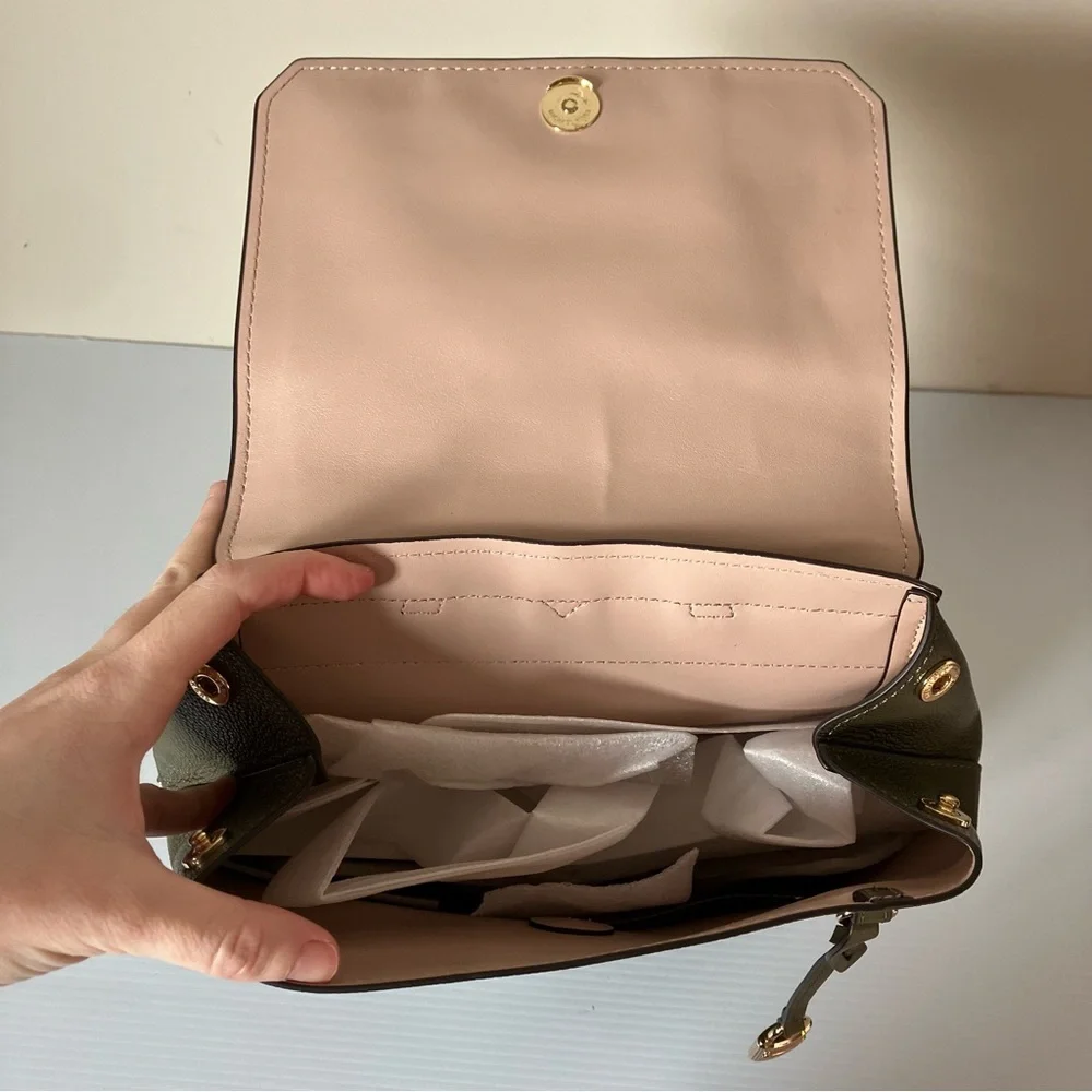 Michael Kors Hayes Medium Leather Backpack in Olive Green